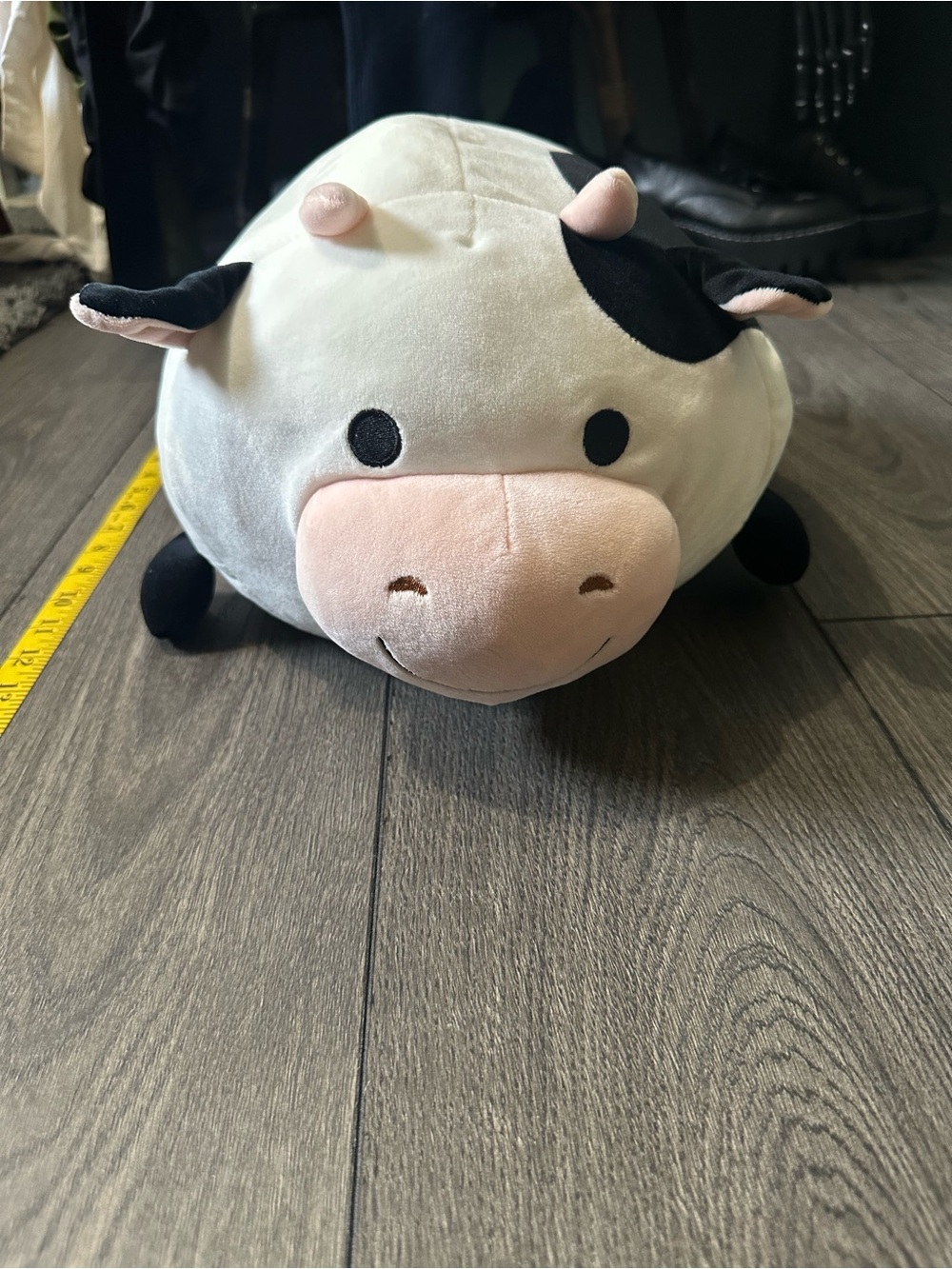Plush Cow Stuffed Animal - Soft White and Black with Pink Nose